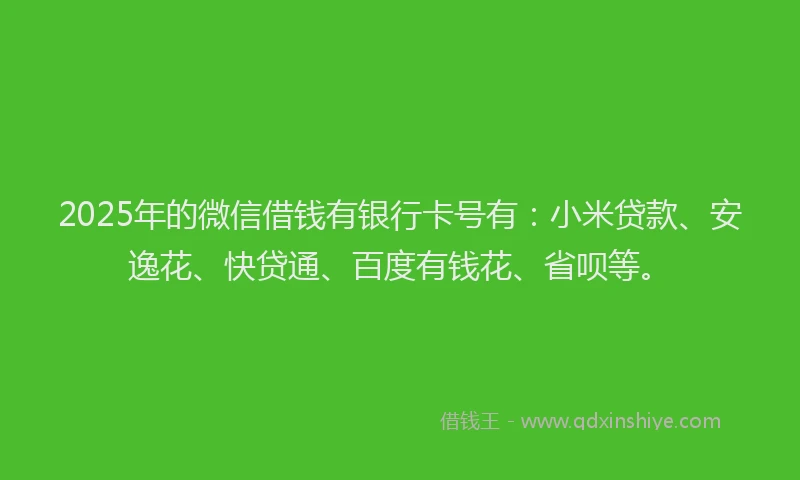 2025年的微信借钱有银行卡号有：小米贷款、安逸花、快贷通、百度有钱花、省呗等。