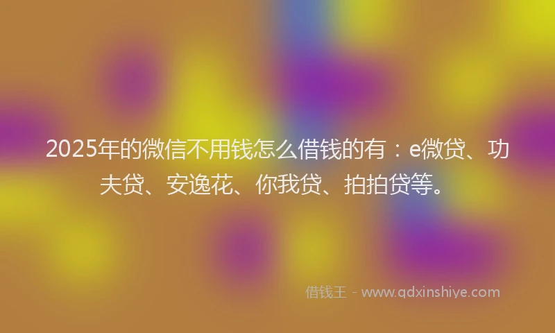 2025年的微信不用钱怎么借钱的有：e微贷、功夫贷、安逸花、你我贷、拍拍贷等。