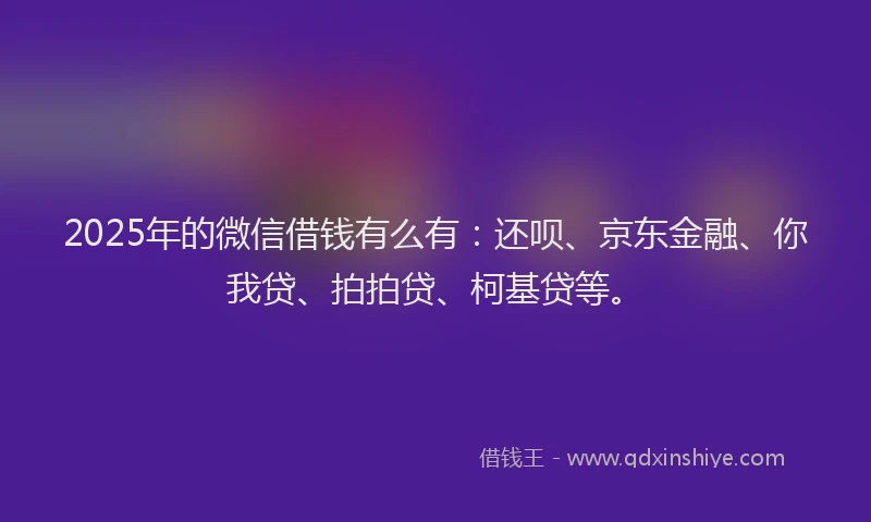 2025年的微信借钱有么有：还呗、京东金融、你我贷、拍拍贷、柯基贷等。