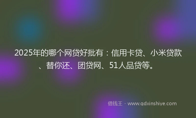 2025年的哪个网贷好批有：信用卡贷、小米贷款、替你还、团贷网、51人品贷等。