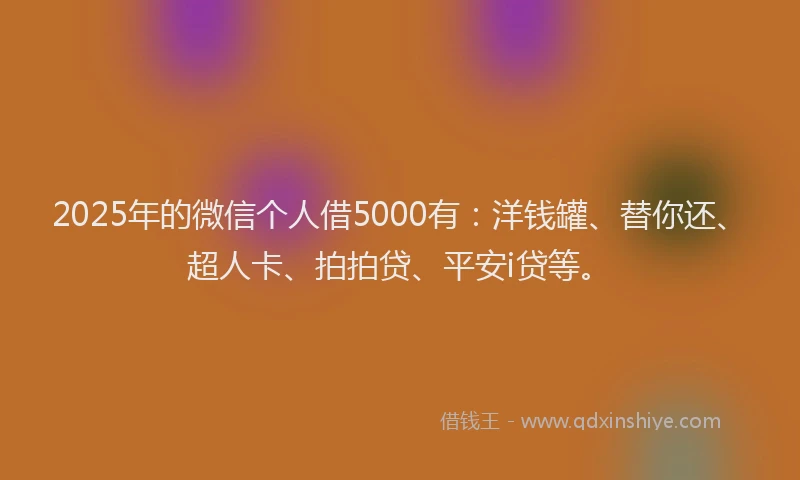 2025年的微信个人借5000有：洋钱罐、替你还、超人卡、拍拍贷、平安i贷等。