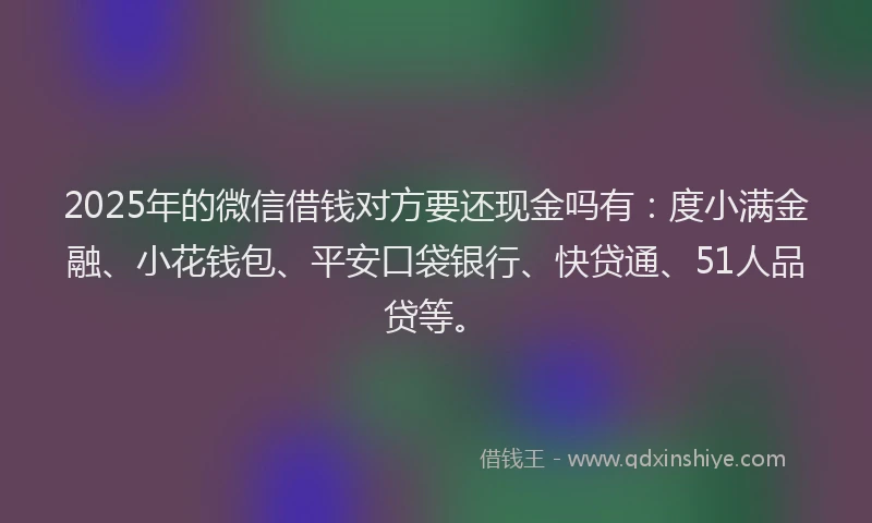 2025年的微信借钱对方要还现金吗有：度小满金融、小花钱包、平安口袋银行、快贷通、51人品贷等。