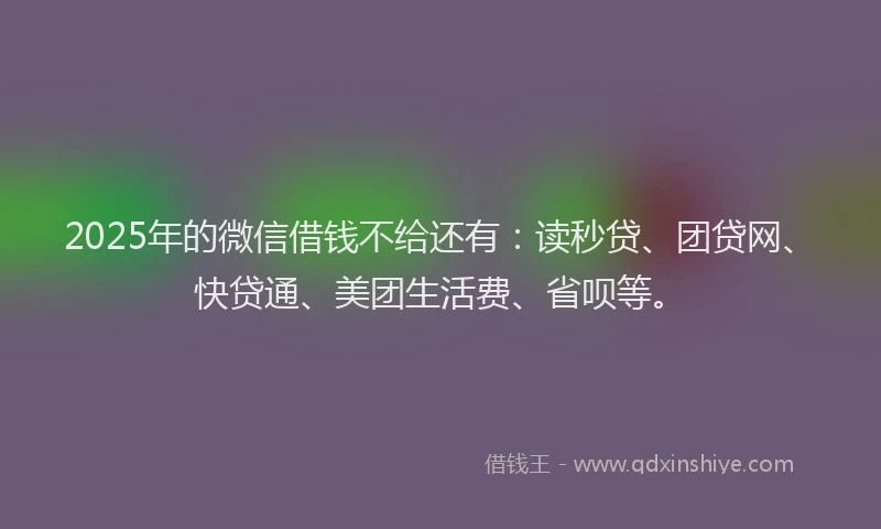 2025年的微信借钱不给还有：读秒贷、团贷网、快贷通、美团生活费、省呗等。