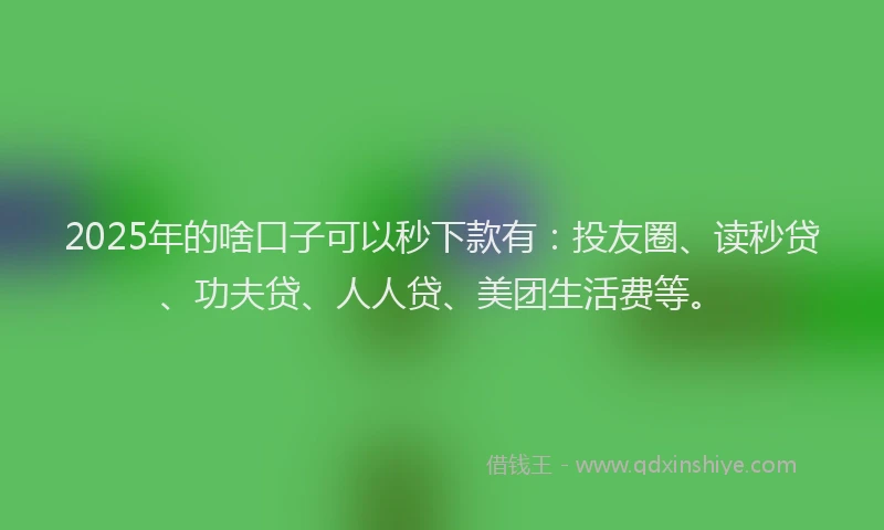 2025年的啥口子可以秒下款有：投友圈、读秒贷、功夫贷、人人贷、美团生活费等。