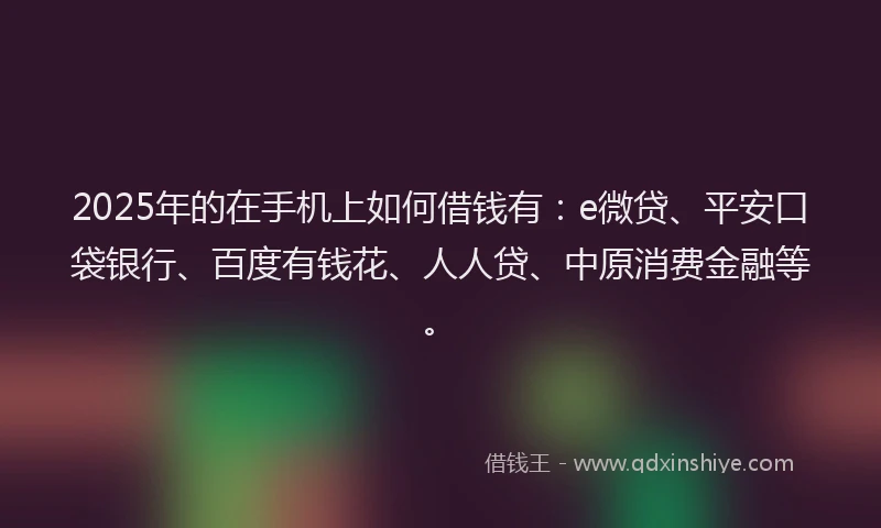 2025年的在手机上如何借钱有：e微贷、平安口袋银行、百度有钱花、人人贷、中原消费金融等。