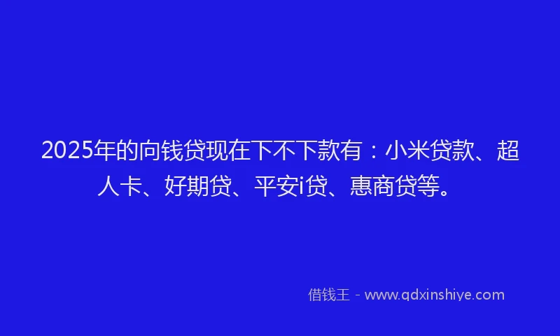 2025年的向钱贷现在下不下款有：小米贷款、超人卡、好期贷、平安i贷、惠商贷等。