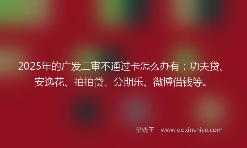 2025年的广发二审不通过卡怎么办有：功夫贷、安逸花、拍拍贷、分期乐、微博借钱等。