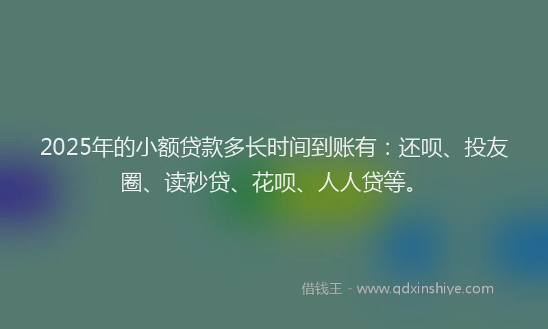 2025年的小额贷款多长时间到账有：还呗、投友圈、读秒贷、花呗、人人贷等。