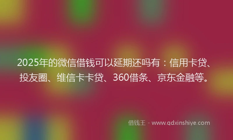 2025年的微信借钱可以延期还吗有：信用卡贷、投友圈、维信卡卡贷、360借条、京东金融等。