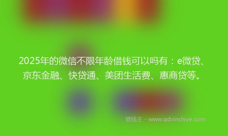 2025年的微信不限年龄借钱可以吗有：e微贷、京东金融、快贷通、美团生活费、惠商贷等。
