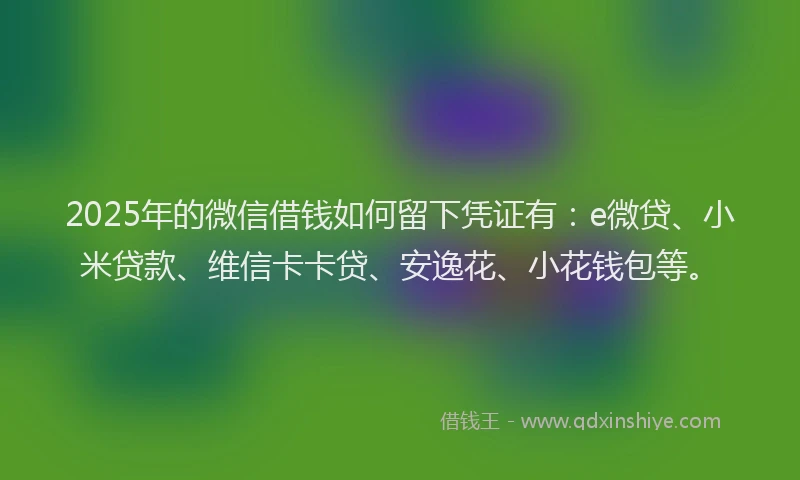 2025年的微信借钱如何留下凭证有：e微贷、小米贷款、维信卡卡贷、安逸花、小花钱包等。