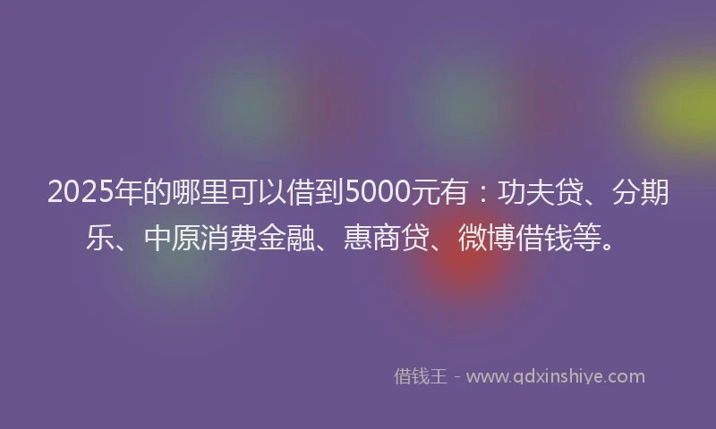 2025年的哪里可以借到5000元有：功夫贷、分期乐、中原消费金融、惠商贷、微博借钱等。