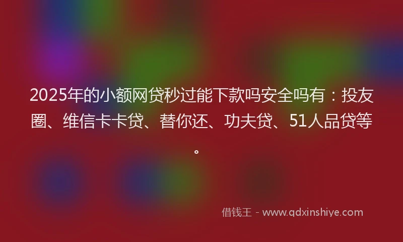 2025年的小额网贷秒过能下款吗安全吗有：投友圈、维信卡卡贷、替你还、功夫贷、51人品贷等。