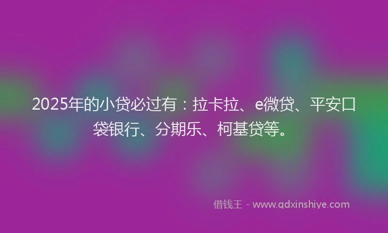 2025年的小贷必过有：拉卡拉、e微贷、平安口袋银行、分期乐、柯基贷等。