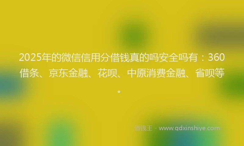 2025年的微信信用分借钱真的吗安全吗有：360借条、京东金融、花呗、中原消费金融、省呗等。