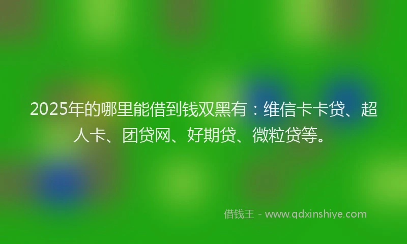 2025年的哪里能借到钱双黑有：维信卡卡贷、超人卡、团贷网、好期贷、微粒贷等。