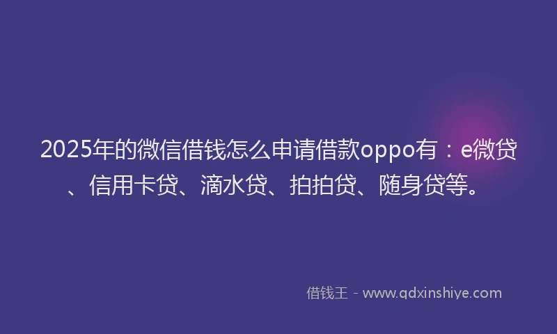 2025年的微信借钱怎么申请借款oppo有：e微贷、信用卡贷、滴水贷、拍拍贷、随身贷等。