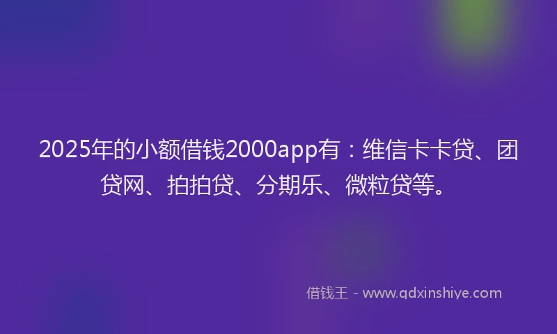 2025年的小额借钱2000app有：维信卡卡贷、团贷网、拍拍贷、分期乐、微粒贷等。