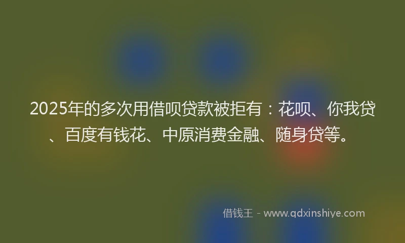 2025年的多次用借呗贷款被拒有：花呗、你我贷、百度有钱花、中原消费金融、随身贷等。
