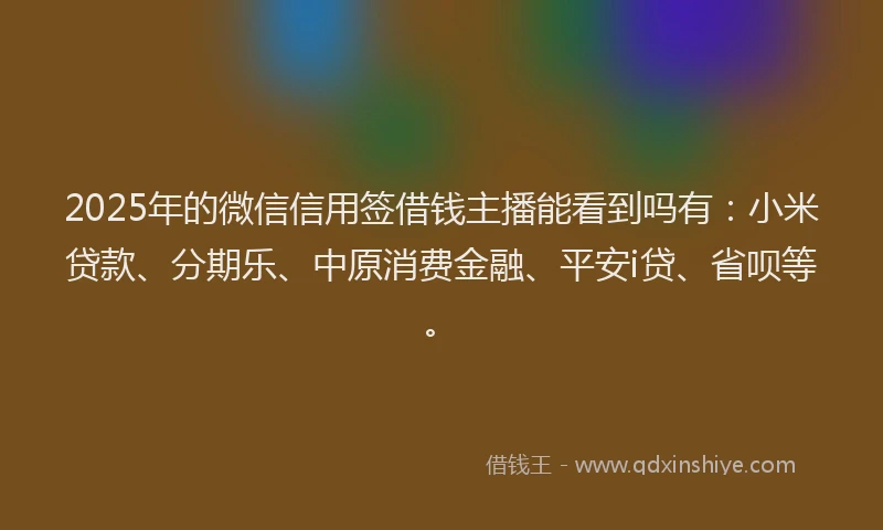 2025年的微信信用签借钱主播能看到吗有：小米贷款、分期乐、中原消费金融、平安i贷、省呗等。