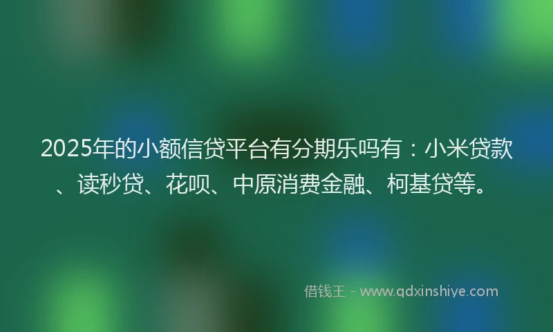 2025年的小额信贷平台有分期乐吗有：小米贷款、读秒贷、花呗、中原消费金融、柯基贷等。
