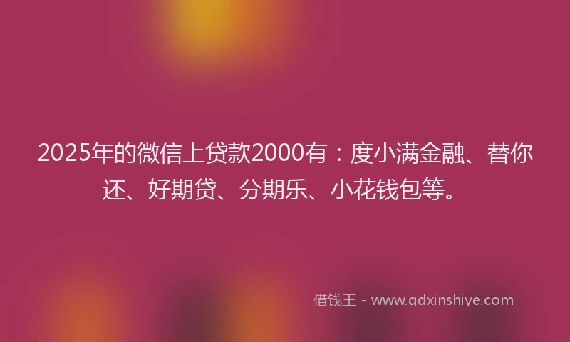 2025年的微信上贷款2000有：度小满金融、替你还、好期贷、分期乐、小花钱包等。