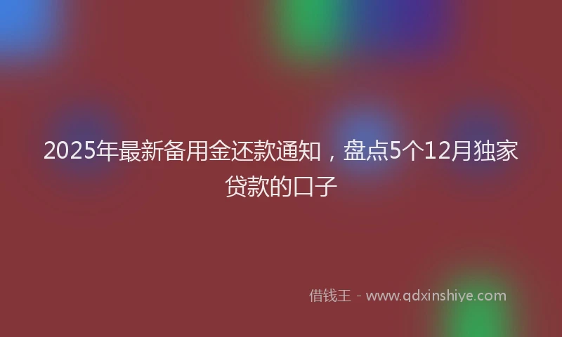 2025年最新备用金还款通知，盘点5个12月独家贷款的口子