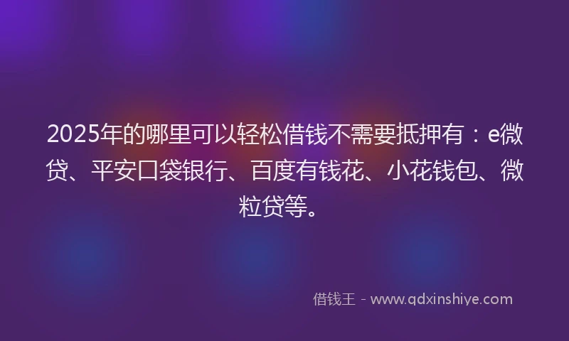 2025年的哪里可以轻松借钱不需要抵押有：e微贷、平安口袋银行、百度有钱花、小花钱包、微粒贷等。