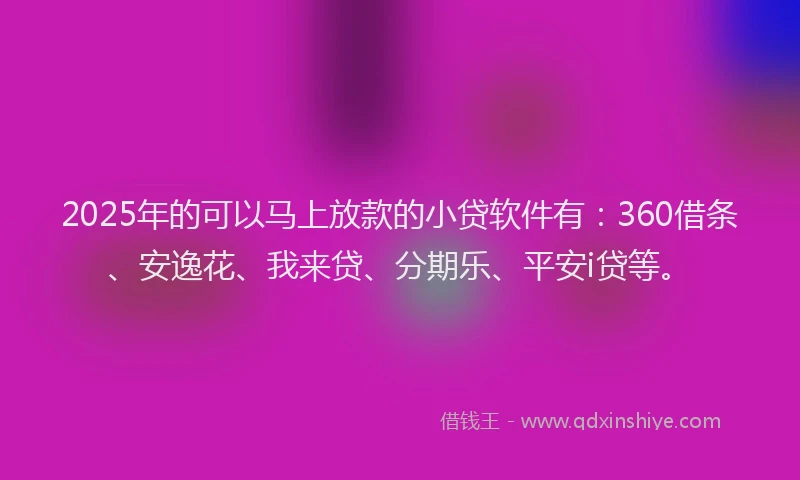 2025年的可以马上放款的小贷软件有：360借条、安逸花、我来贷、分期乐、平安i贷等。