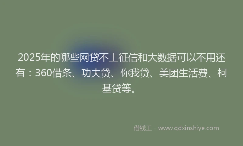 2025年的哪些网贷不上征信和大数据可以不用还有：360借条、功夫贷、你我贷、美团生活费、柯基贷等。