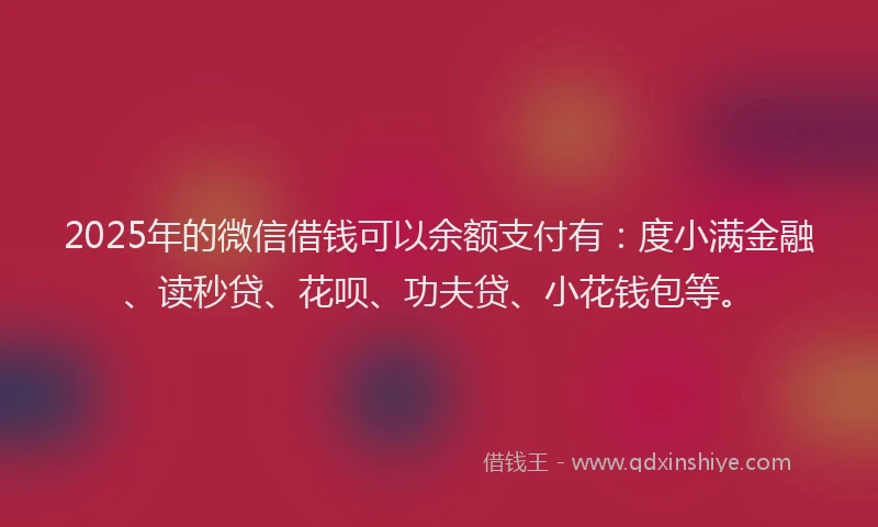 2025年的微信借钱可以余额支付有：度小满金融、读秒贷、花呗、功夫贷、小花钱包等。