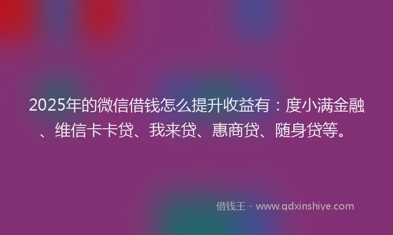 2025年的微信借钱怎么提升收益有：度小满金融、维信卡卡贷、我来贷、惠商贷、随身贷等。
