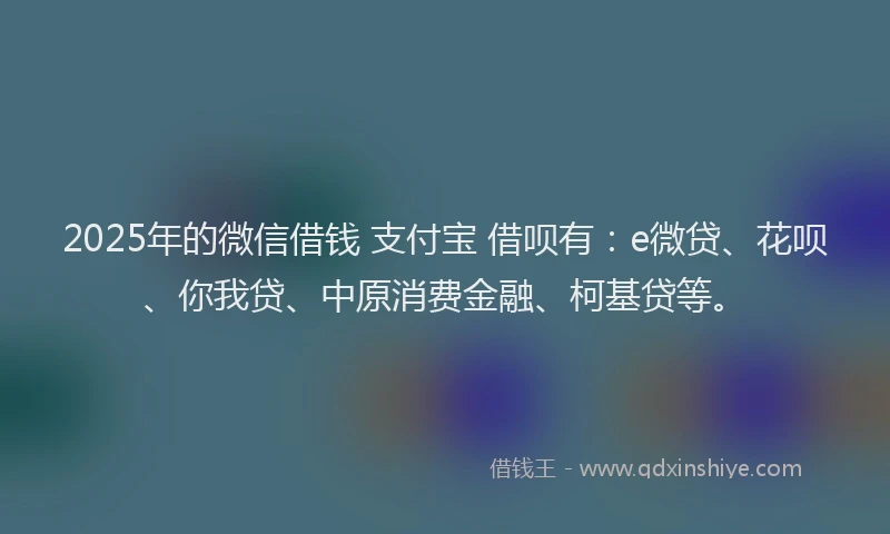 2025年的微信借钱 支付宝 借呗有：e微贷、花呗、你我贷、中原消费金融、柯基贷等。
