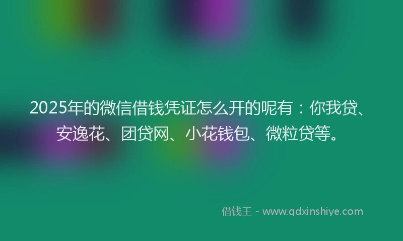 2025年的微信借钱凭证怎么开的呢有：你我贷、安逸花、团贷网、小花钱包、微粒贷等。
