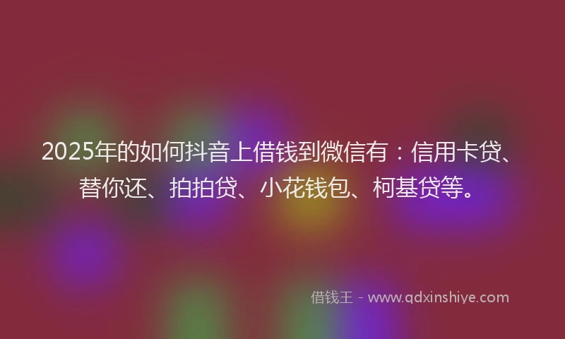 2025年的如何抖音上借钱到微信有：信用卡贷、替你还、拍拍贷、小花钱包、柯基贷等。