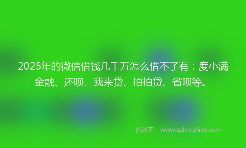 2025年的微信借钱几千万怎么借不了有：度小满金融、还呗、我来贷、拍拍贷、省呗等。