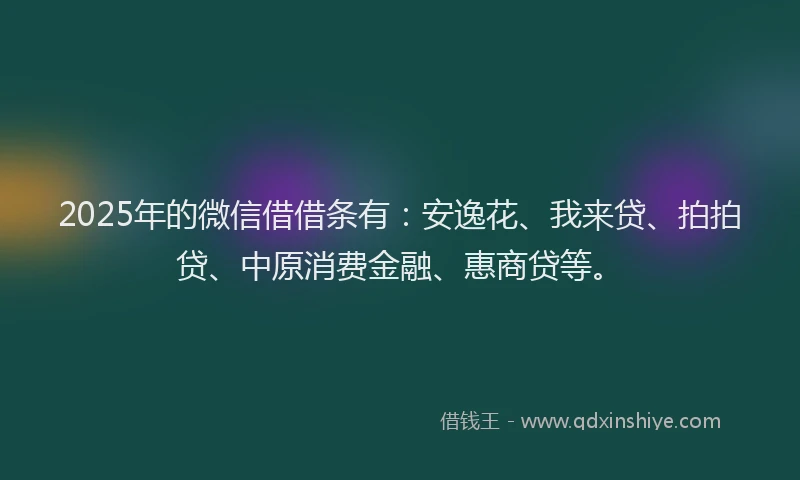 2025年的微信借借条有：安逸花、我来贷、拍拍贷、中原消费金融、惠商贷等。