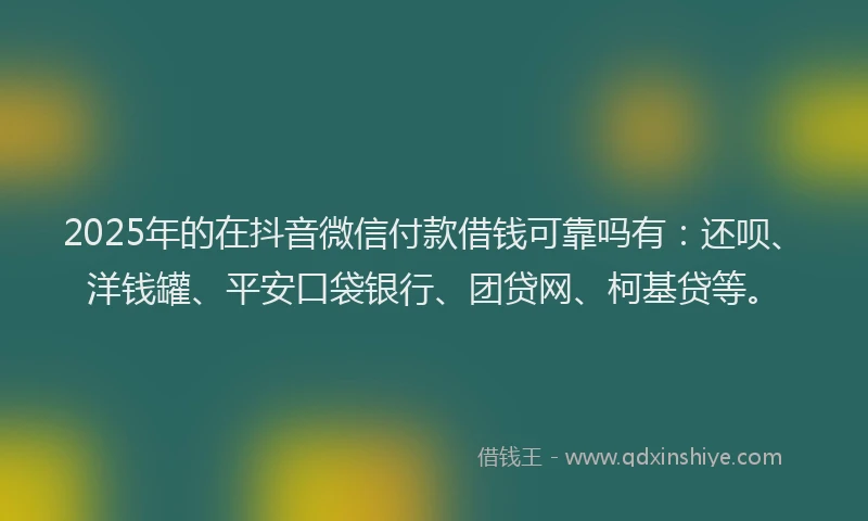 2025年的在抖音微信付款借钱可靠吗有：还呗、洋钱罐、平安口袋银行、团贷网、柯基贷等。