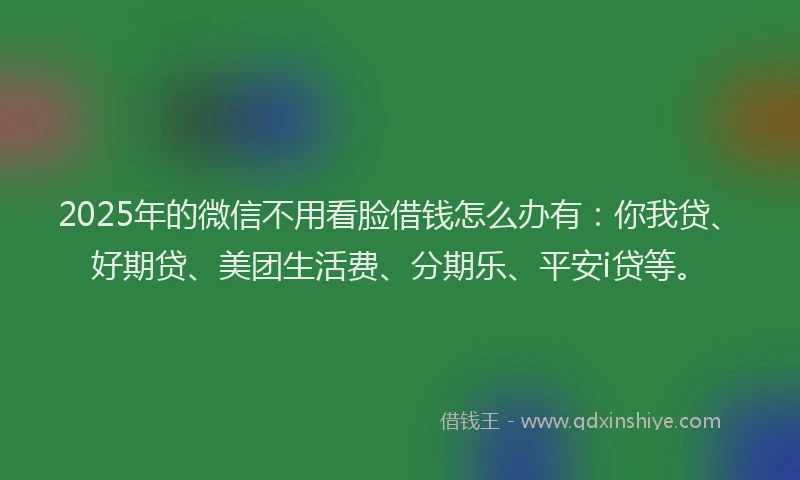 2025年的微信不用看脸借钱怎么办有：你我贷、好期贷、美团生活费、分期乐、平安i贷等。