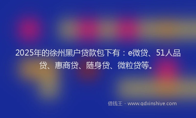 2025年的徐州黑户贷款包下有：e微贷、51人品贷、惠商贷、随身贷、微粒贷等。