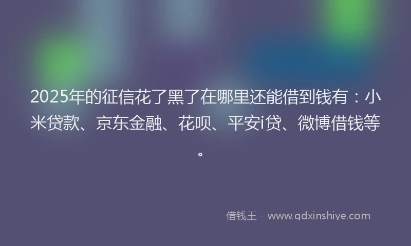 2025年的征信花了黑了在哪里还能借到钱有：小米贷款、京东金融、花呗、平安i贷、微博借钱等。