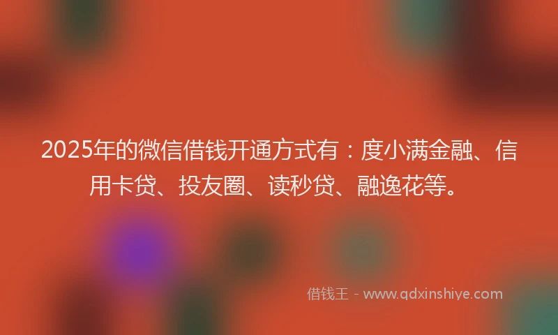 2025年的微信借钱开通方式有：度小满金融、信用卡贷、投友圈、读秒贷、融逸花等。