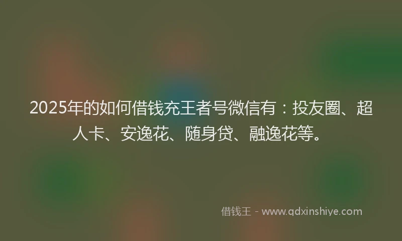 2025年的如何借钱充王者号微信有：投友圈、超人卡、安逸花、随身贷、融逸花等。