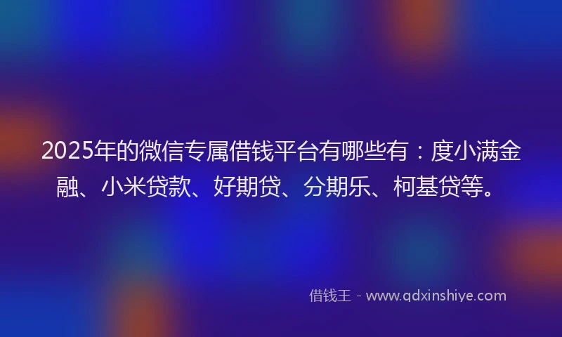 2025年的微信专属借钱平台有哪些有：度小满金融、小米贷款、好期贷、分期乐、柯基贷等。
