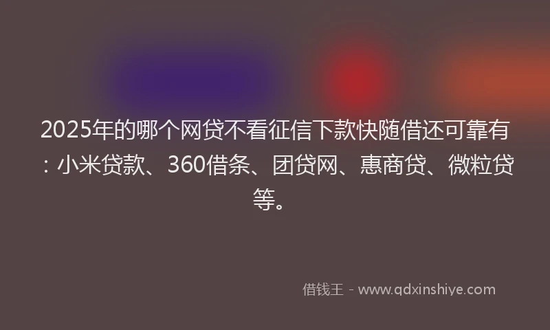 2025年的哪个网贷不看征信下款快随借还可靠有：小米贷款、360借条、团贷网、惠商贷、微粒贷等。