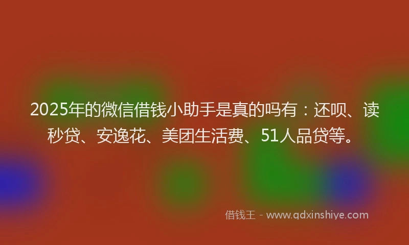 2025年的微信借钱小助手是真的吗有：还呗、读秒贷、安逸花、美团生活费、51人品贷等。