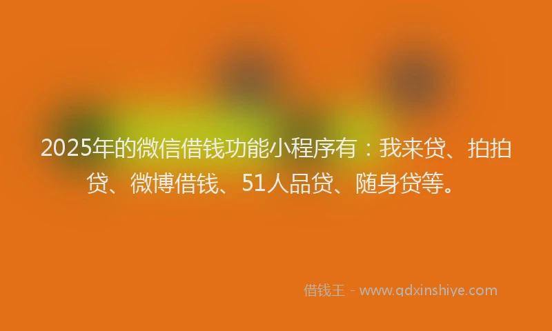 2025年的微信借钱功能小程序有：我来贷、拍拍贷、微博借钱、51人品贷、随身贷等。
