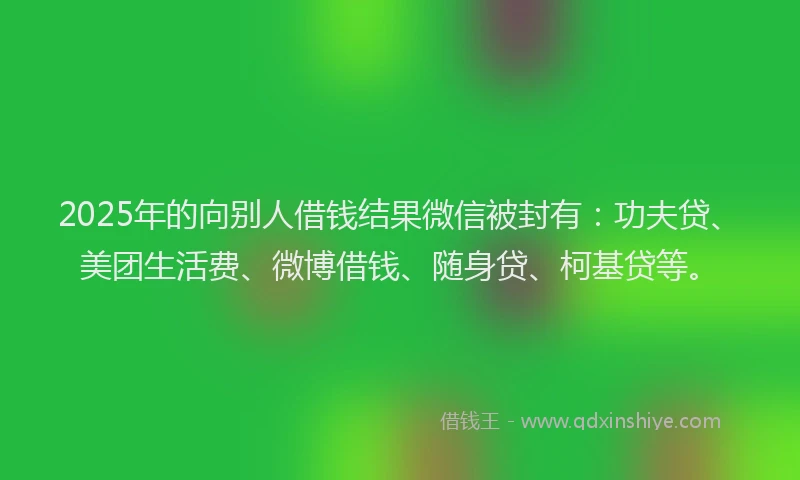 2025年的向别人借钱结果微信被封有：功夫贷、美团生活费、微博借钱、随身贷、柯基贷等。