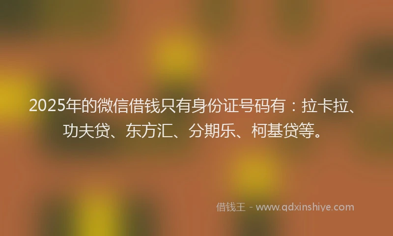 2025年的微信借钱只有身份证号码有：拉卡拉、功夫贷、东方汇、分期乐、柯基贷等。