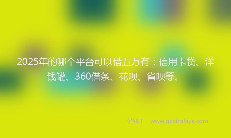 2025年的哪个平台可以借五万有：信用卡贷、洋钱罐、360借条、花呗、省呗等。